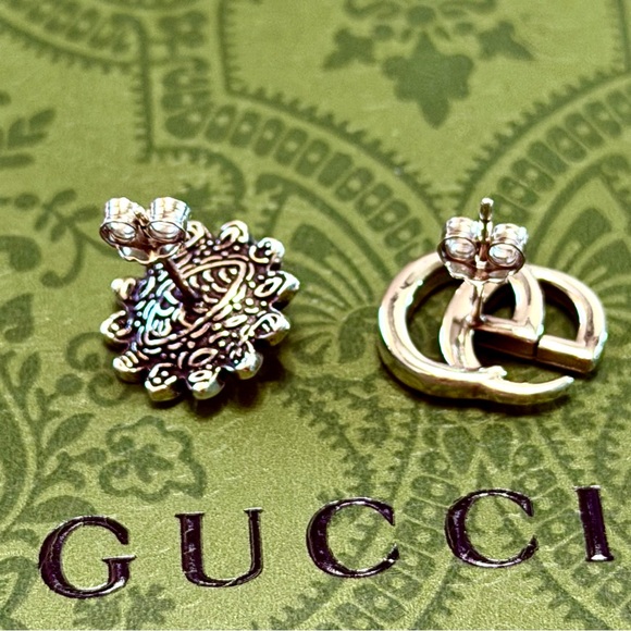 New Gucci Mismatched Interlocking G & Flower Studs - 925 Silver - Picture 6 of 10